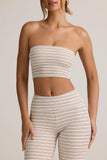 Modal Strapless Crop Top in Pink Yellow Stripe