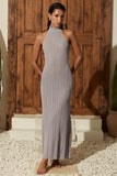 Backless Halterneck Maxi Dress in Silver