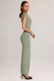 Modal Asymmetric Ruched Maxi Dress in Sage Green
