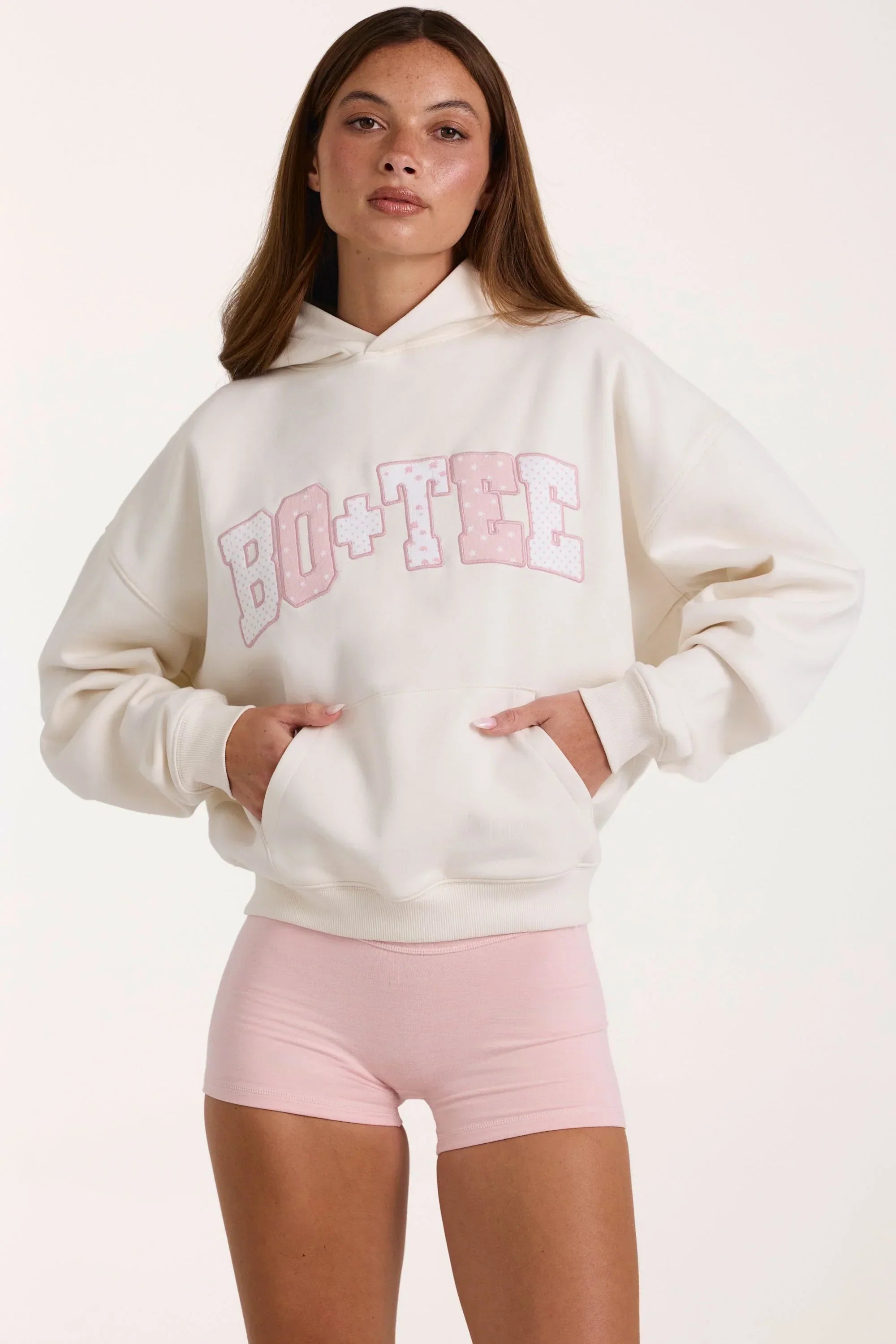 Oversized Applique Hoodie in Ivory