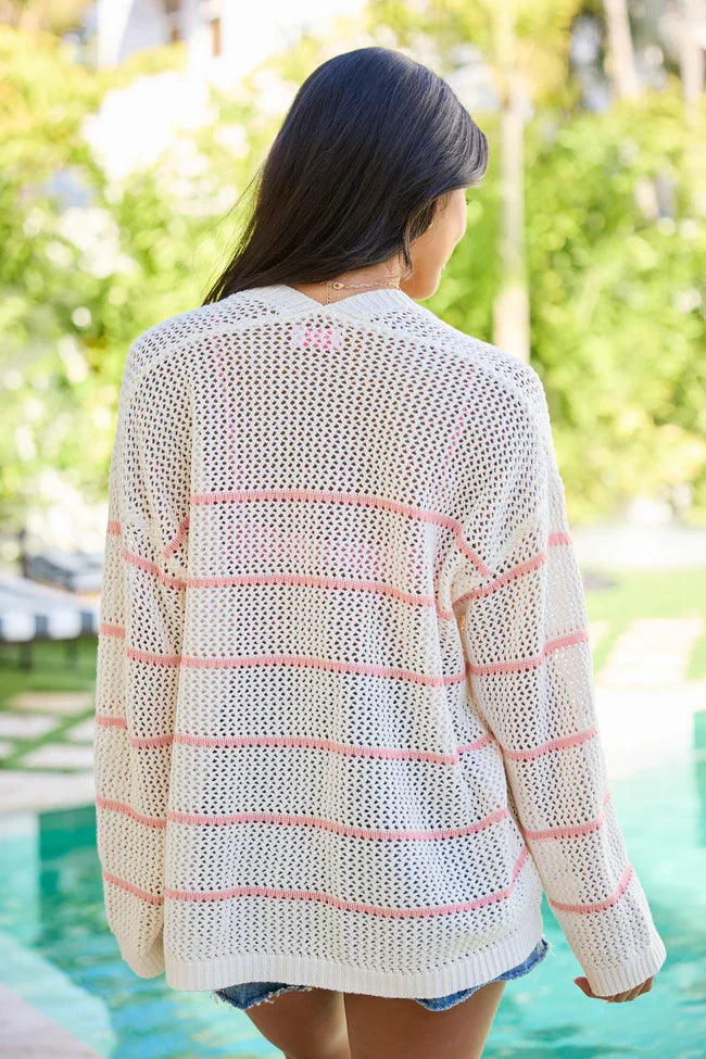 Shay White And Pink Stripe Cardigan