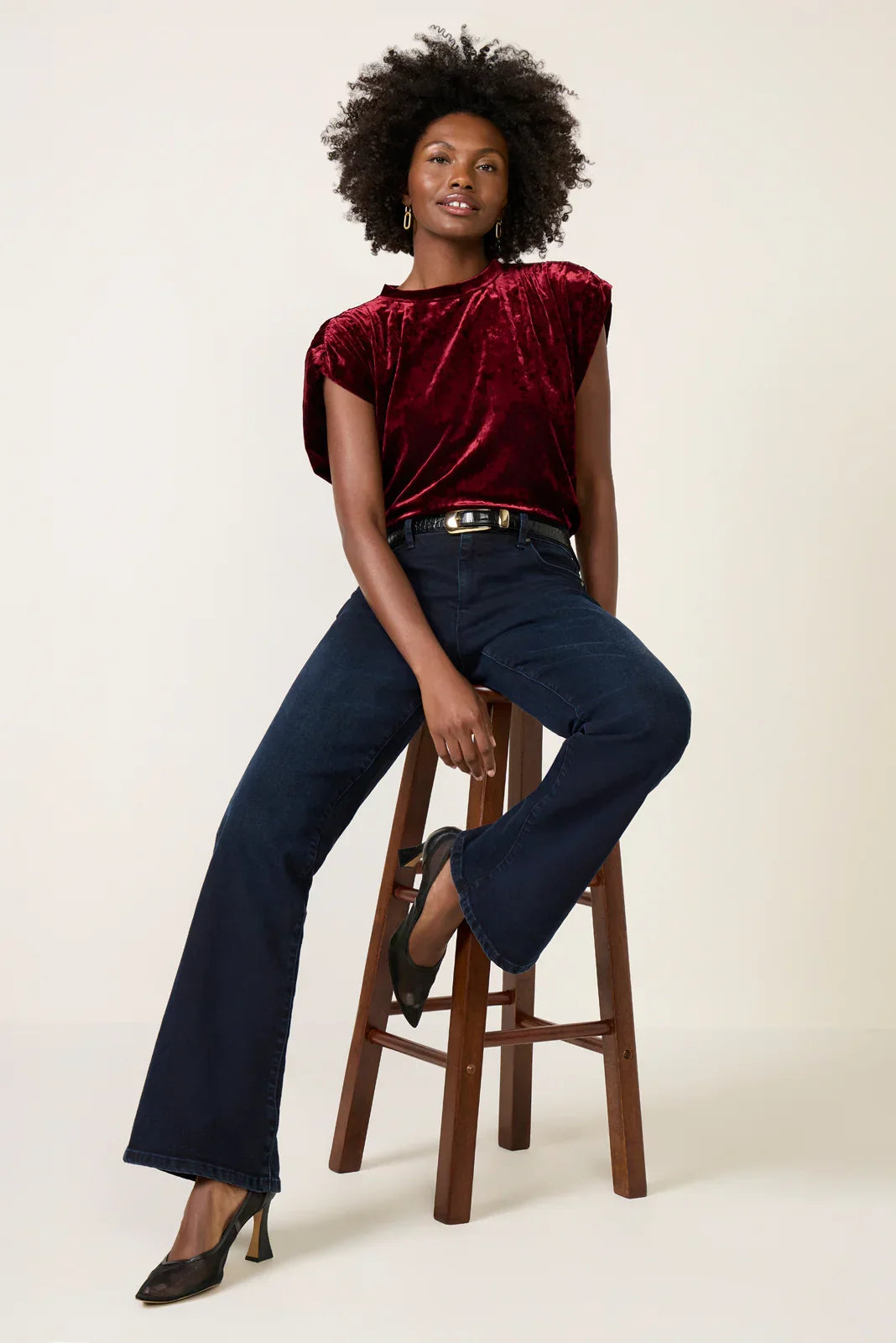 Acacia Velvet Shirred Shoulder Tee