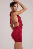 Draped Cowl Mini Dress in Cherry Red