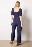 Puff Sleeve Belt Tie Jumpsuit