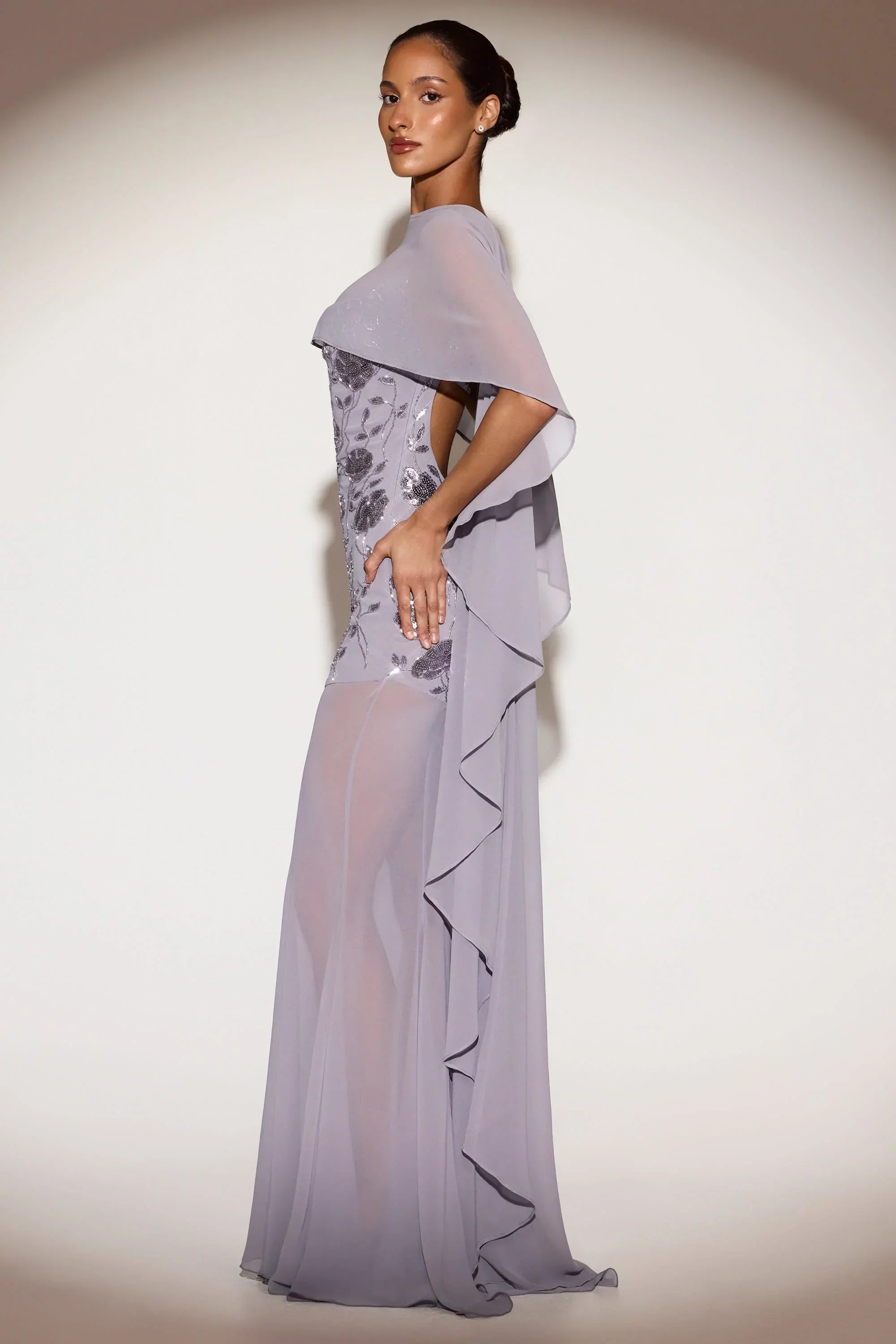 Sheer Chiffon Draped Cape in Lilac