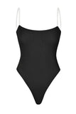 Soft Mesh Invisible Strap Thong Bodysuit in Black