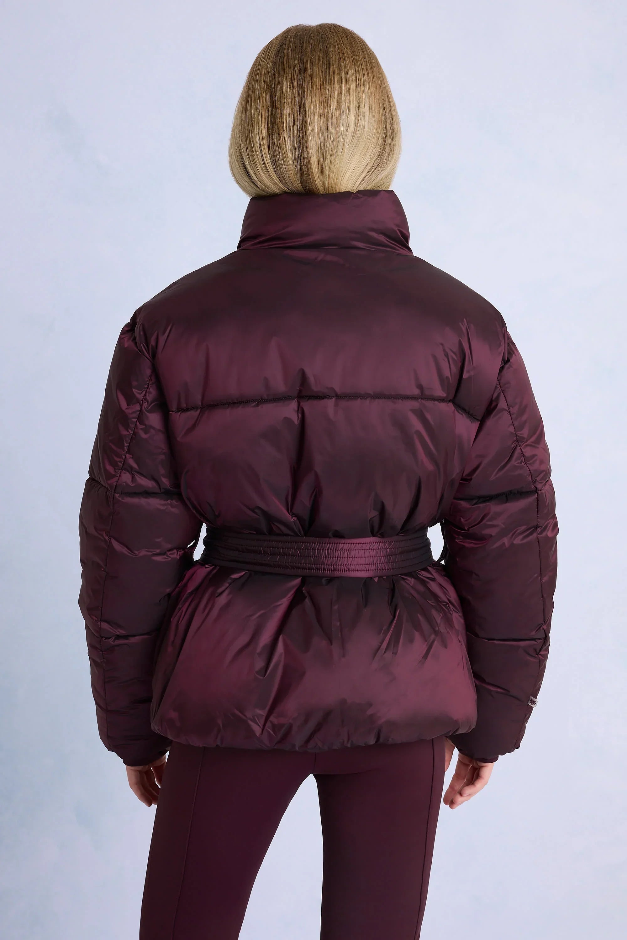 Waterproof Belted Oversized Ski Jacket in Burgundy